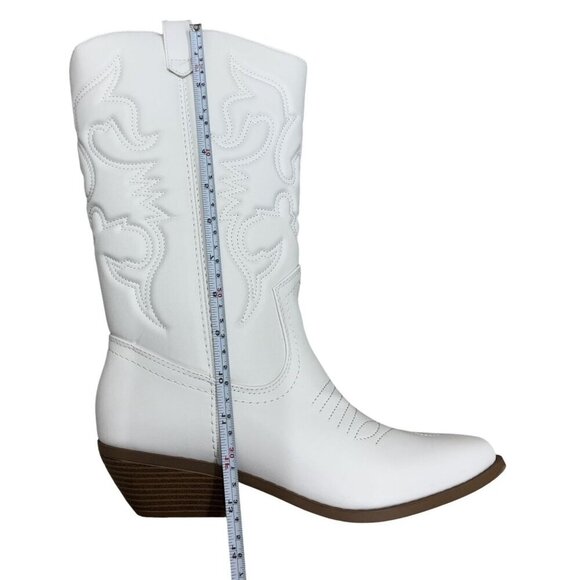 SODA / Reno / White /  Embroidered / Western Cowboy Boots /  With Low Block Heel - Picture 9 of 12